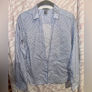 H&M Blue Striped Button Down Shirt with Blue Flower Accents